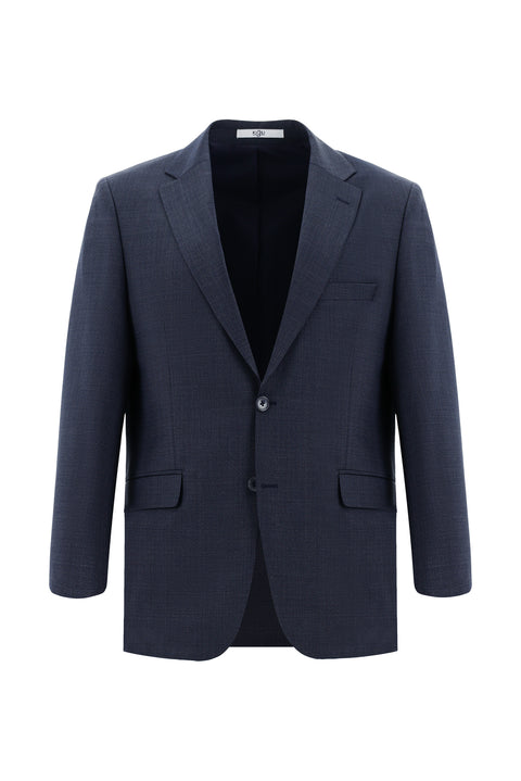 Dark Navy 4-Drop Relaxed Fit Wool Patterned Suit