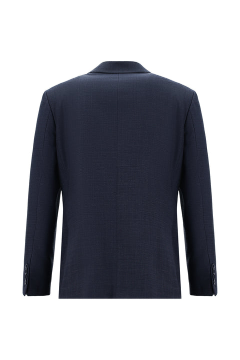 Dark Navy 4-Drop Relaxed Fit Wool Patterned Suit