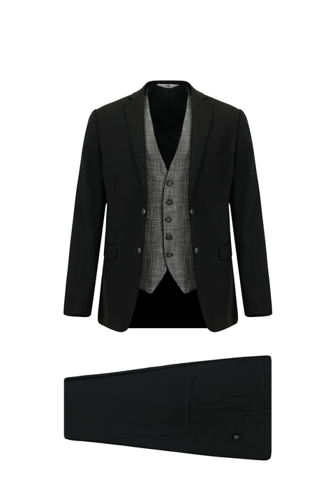 Black 7 Drop Super Slim Fit Extra Narrow Cut Suit with Vest