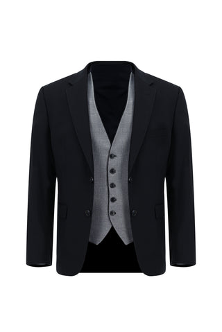  Koyu Lacivert 7 Drop Slim Fit Dar Kesim Yelekli Takım Elbise
