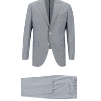 Açık Lacivert 7 Drop Slim Fit Dar Kesim Beli Lastikli İpli Desenli Pamuklu Keten Karışımlı Takım Elbise