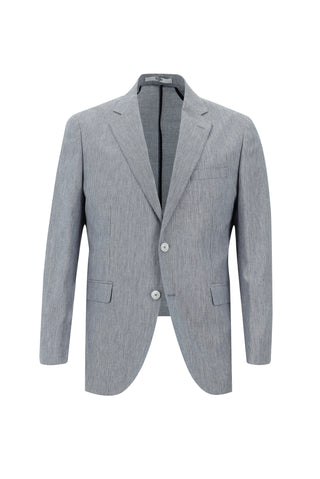  Açık Lacivert 7 Drop Slim Fit Dar Kesim Beli Lastikli İpli Desenli Pamuklu Keten Karışımlı Takım Elbise