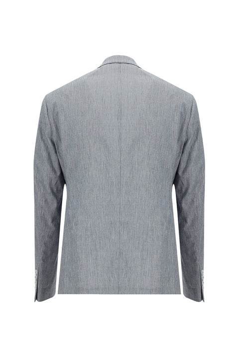 Açık Lacivert 7 Drop Slim Fit Dar Kesim Beli Lastikli İpli Desenli Pamuklu Keten Karışımlı Takım Elbise