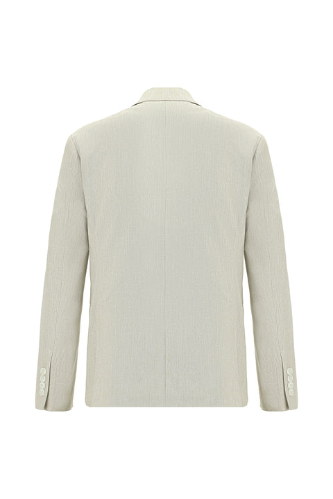 Medium Beige 7 Drop Slim Fit Narrow Cut Elastic Waist Drawstring Patterned Cotton Linen Suit