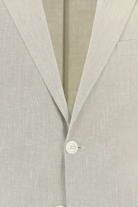 Medium Beige 7 Drop Slim Fit Narrow Cut Elastic Waist Drawstring Patterned Cotton Linen Suit