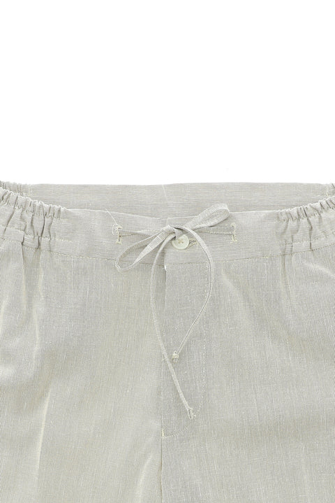 Medium Beige 7 Drop Slim Fit Narrow Cut Elastic Waist Drawstring Patterned Cotton Linen Suit