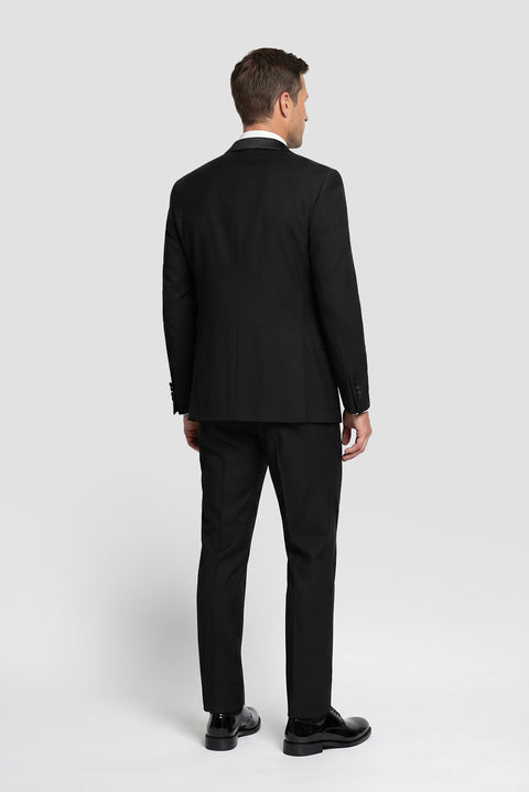 Black 7 Drop Slim Fit Narrow Cut Mono Collar Vest Tuxedo & Groom Suit