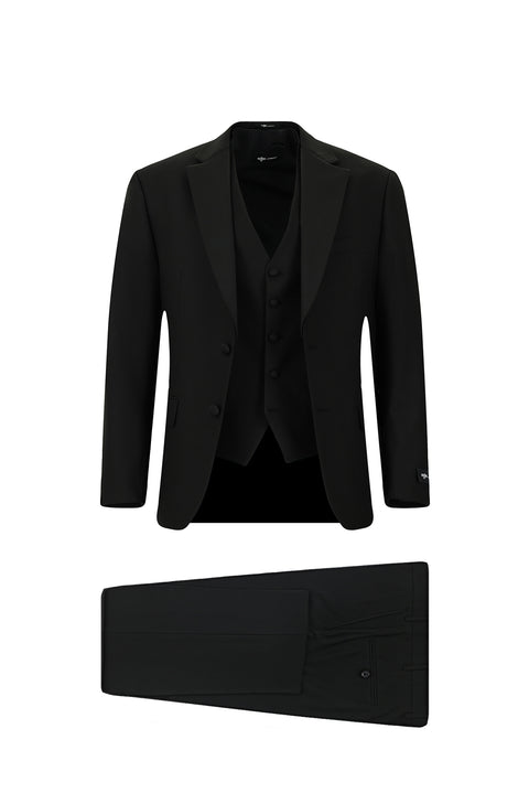 Black 7 Drop Slim Fit Narrow Cut Mono Collar Vest Tuxedo & Groom Suit