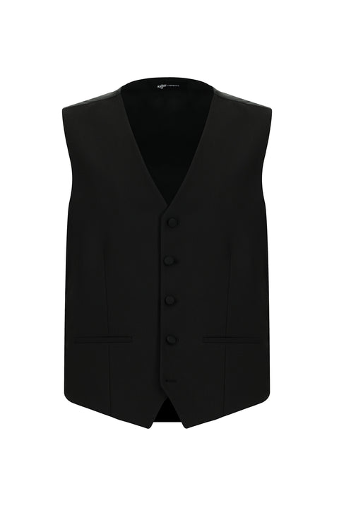 Siyah 6 Drop Regular Fit Standart Kesim Mono Yaka Yelekli Smokin & Damatlık