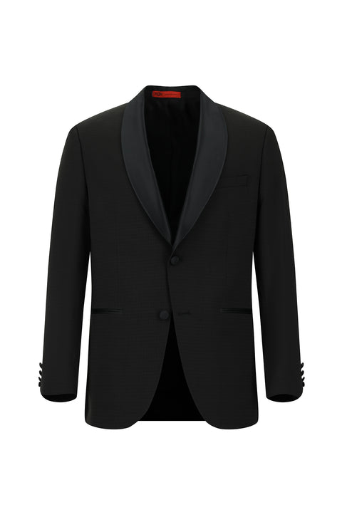 Black 6-Drop Regular Fit Standard Cut Shawl Collar Patterned Tuxedo & Groom Suit