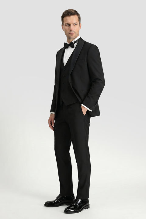 Siyah 6 Drop Regular Fit Standart Kesim Şal Yaka Yelekli Smokin & Damatlık