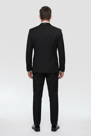  Siyah 7 Drop Slim Fit Dar Kesim Şal Yaka Yelekli Smokin & Damatlık