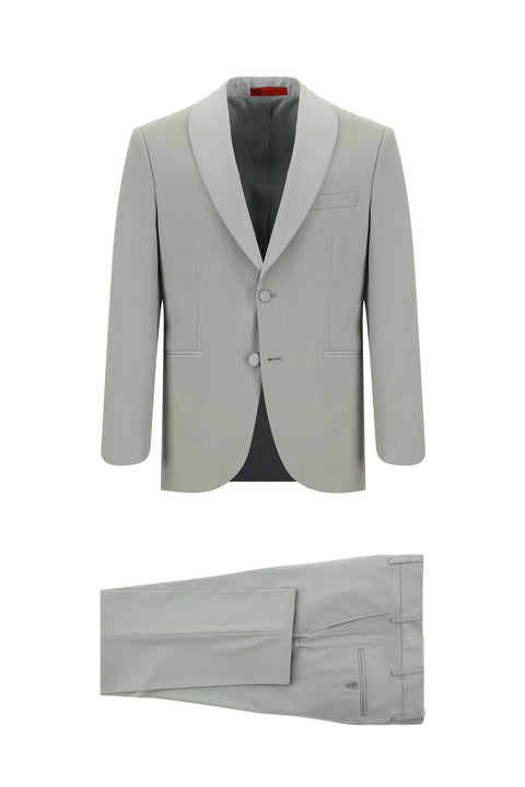 Light Grey 7 Drop Slim Fit Narrow Cut Shawl Collar Tuxedo & Groom Suit