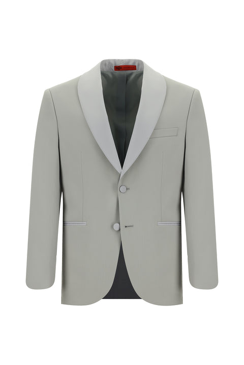 Light Grey 7 Drop Slim Fit Narrow Cut Shawl Collar Tuxedo & Groom Suit