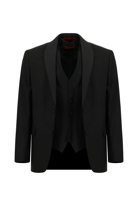 Black 6-Drop Regular Fit Standard Cut Shawl Collar Vest Tuxedo & Groom Suit