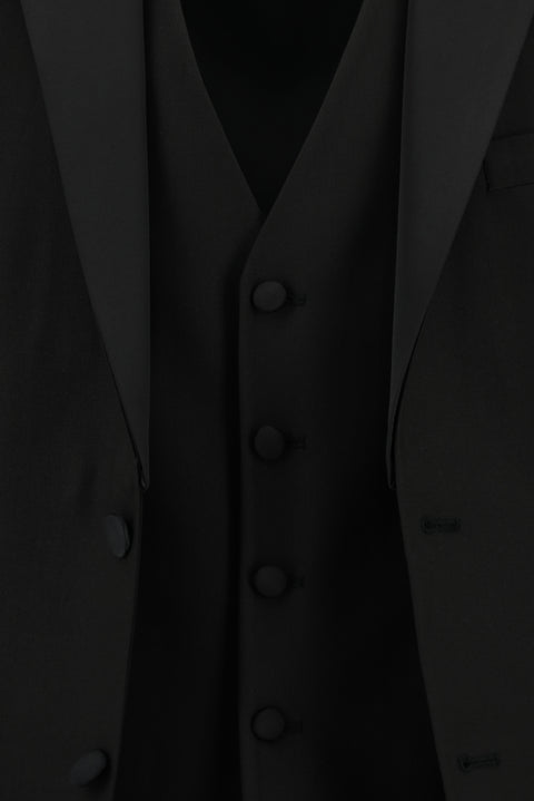 Black 6-Drop Regular Fit Standard Cut Shawl Collar Vest Tuxedo & Groom Suit
