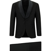 Siyah 7 Drop Slim Fit Dar Kesim Şal Yaka Smokin & Damatlık