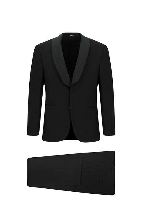 Black 4-Drop Relaxed Fit Shawl Collar Tuxedo & Groom Suit