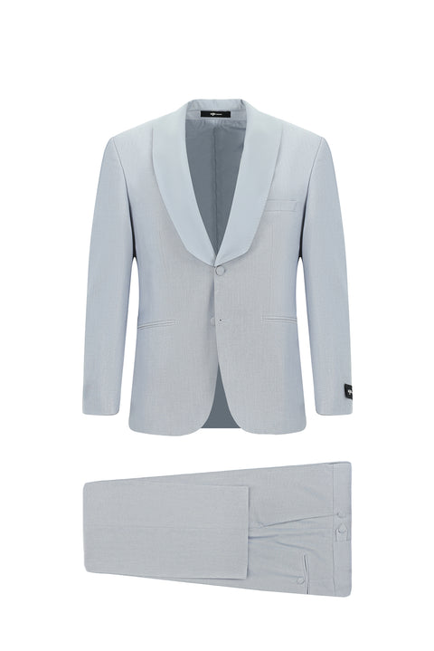 Light Blue 4-Drop Relaxed Fit Shawl Collar Tuxedo & Groom Suit