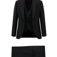 Black 6-Drop Regular Fit Standard Cut Shawl Collar Vest Wool Tuxedo & Groom Suit