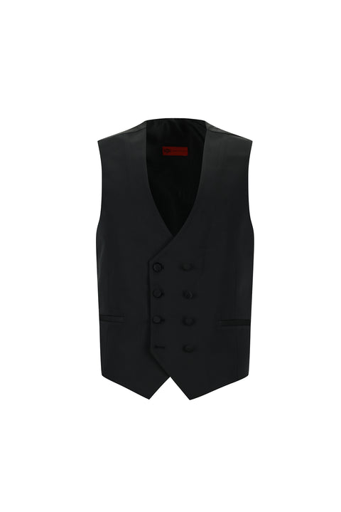 Black 6-Drop Regular Fit Standard Cut Shawl Collar Vest Wool Tuxedo & Groom Suit