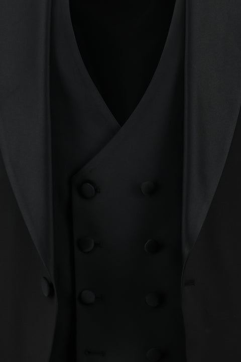 Black 6-Drop Regular Fit Standard Cut Shawl Collar Vest Wool Tuxedo & Groom Suit