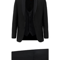 Black 4-Drop Relaxed Fit Loose Cut Shawl Collar Wool Vest Tuxedo & Groom Suit