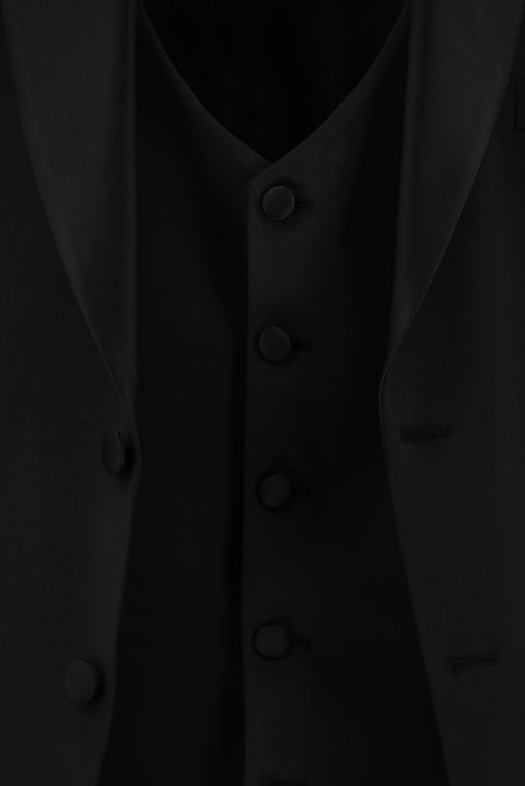 Black 4-Drop Relaxed Fit Loose Cut Shawl Collar Wool Vest Tuxedo & Groom Suit