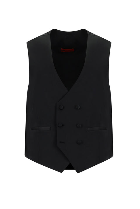 Black 7 Drop Slim Fit Narrow Cut Shawl Collar Wool Vest Tuxedo & Groom Suit