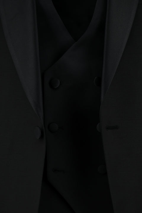 Black 7 Drop Slim Fit Narrow Cut Shawl Collar Wool Vest Tuxedo & Groom Suit