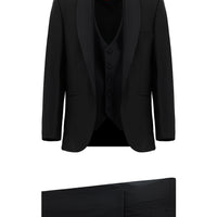 Black 4-Drop Relaxed Fit Loose Cut Shawl Collar Wool Vest Tuxedo & Groom Suit