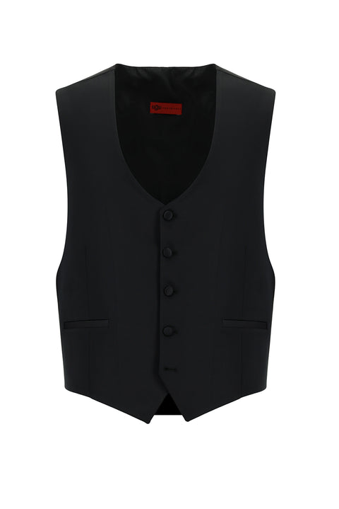 Black 4-Drop Relaxed Fit Loose Cut Shawl Collar Wool Vest Tuxedo & Groom Suit