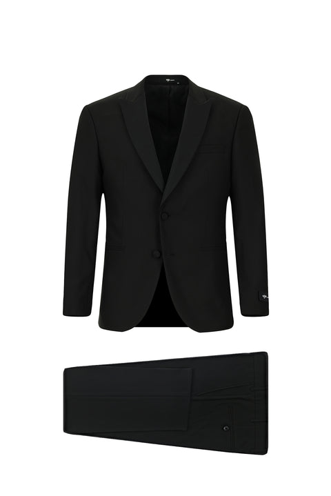 Siyah 6 Drop Regular Fit Standart Kesim Kırlangıç Yaka Smokin & Damatlık