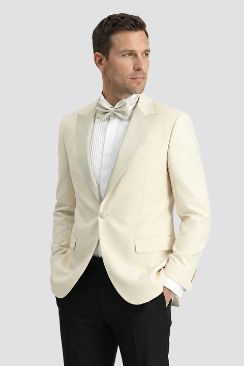 Light Beige 7 Drop Slim Fit Narrow Cut Pointed Collar Tuxedo & Groom Suit