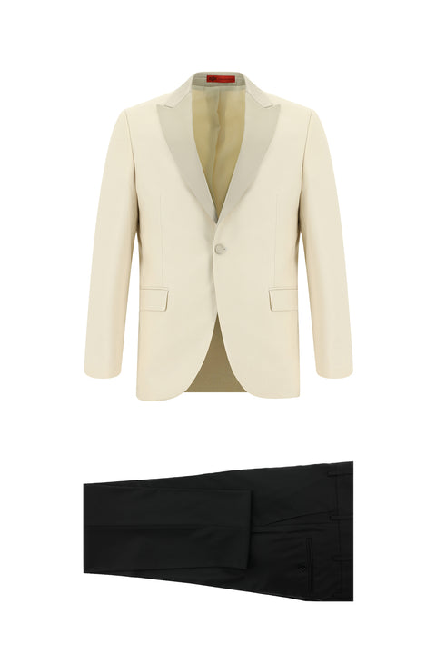 Light Beige 7 Drop Slim Fit Narrow Cut Pointed Collar Tuxedo & Groom Suit