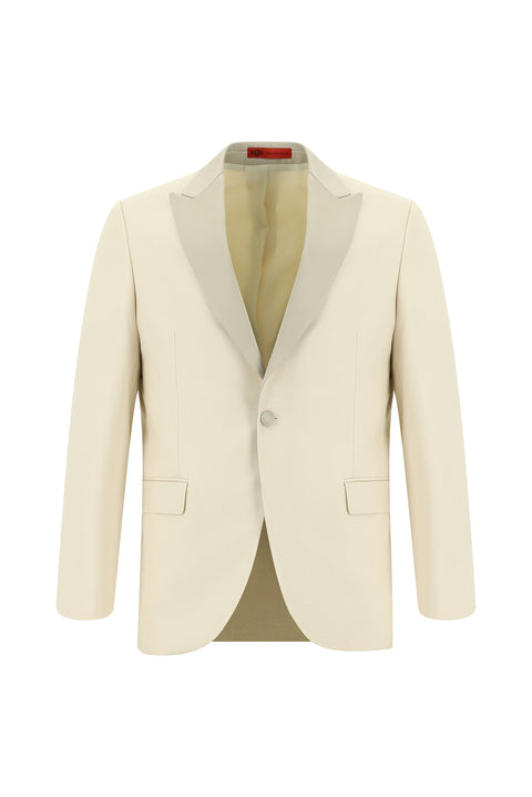 Light Beige 7 Drop Slim Fit Narrow Cut Pointed Collar Tuxedo & Groom Suit