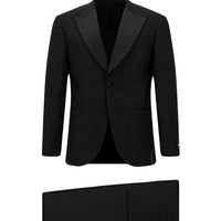 Black 4-Drop Relaxed Fit Comfortable Cut Pointed Collar Tuxedo & Groom Suit
