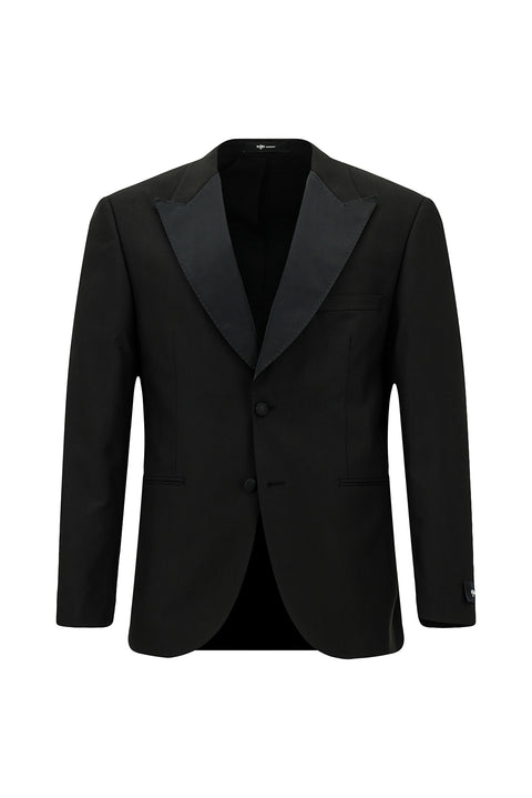 Black 4-Drop Relaxed Fit Comfortable Cut Pointed Collar Tuxedo & Groom Suit