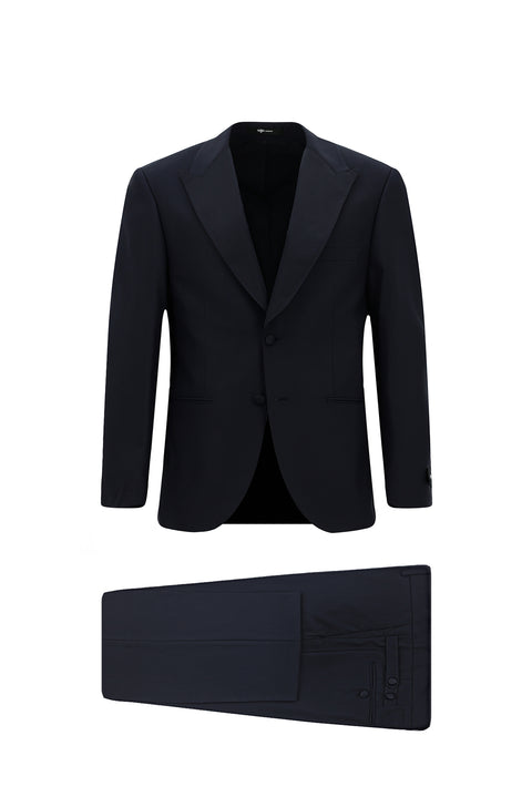 Dark Navy 4-Drop Relaxed Fit Comfortable Cut Pointed Lapel Tuxedo & Groom Suit