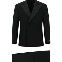 Black 6-Drop Regular Fit Standard Cut Pointed Lapel Double-Breasted Tuxedo & Groom Suit