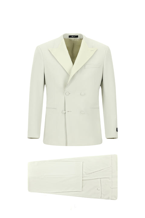 Stone 6 Drop Regular Fit Standard Cut Pointed Collar Double-Breasted Tuxedo & Groom Suit