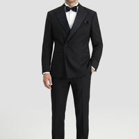 Black 6 Drop Verona Soft Oversize Fit Slightly Oversize Cut Pointed Collar Double-Breasted Tuxedo & Groom Suit