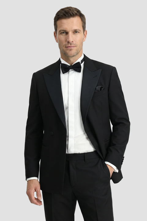 Black 6 Drop Verona Soft Oversize Fit Slightly Oversize Cut Pointed Collar Double-Breasted Tuxedo & Groom Suit