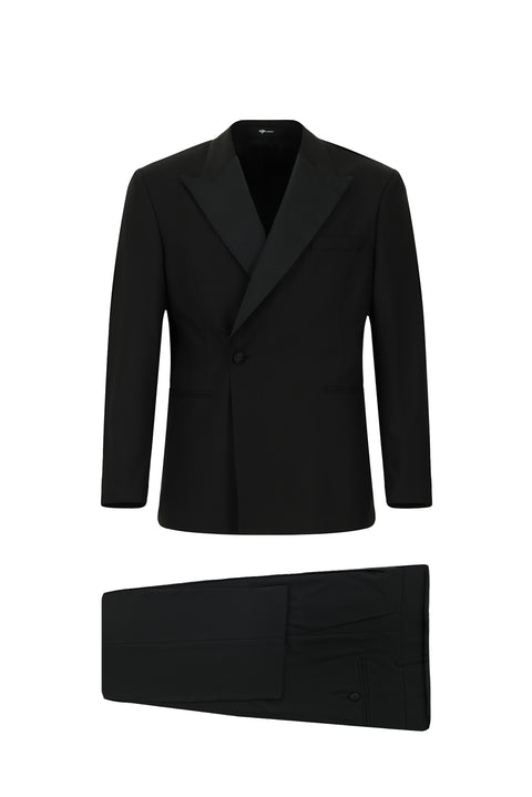 Black 6 Drop Verona Soft Oversize Fit Slightly Oversize Cut Pointed Collar Double-Breasted Tuxedo & Groom Suit