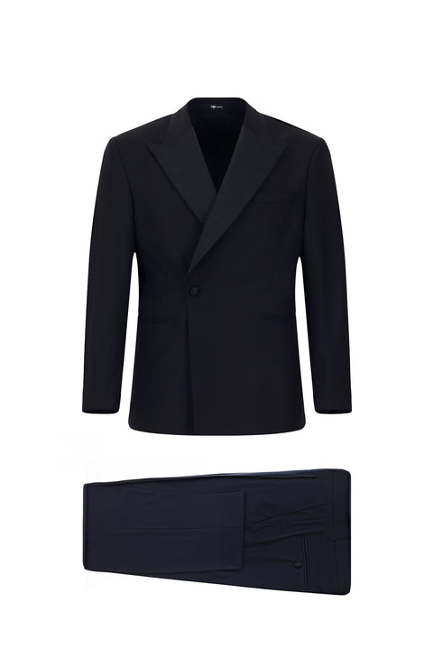 Dark Navy 6 Drop Verona Soft Oversize Fit Slightly Oversize Cut Pointed Collar Double-Breasted Tuxedo & Groom Suit