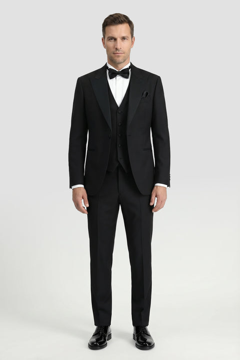 Black 7 Drop Slim Fit Narrow Cut Pointed Collar Vest Tuxedo & Groom Suit