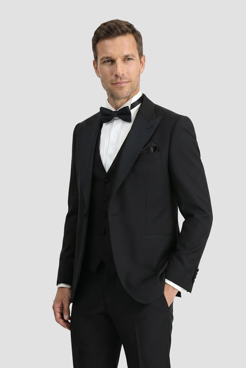 Black 7 Drop Slim Fit Narrow Cut Pointed Collar Vest Tuxedo & Groom Suit