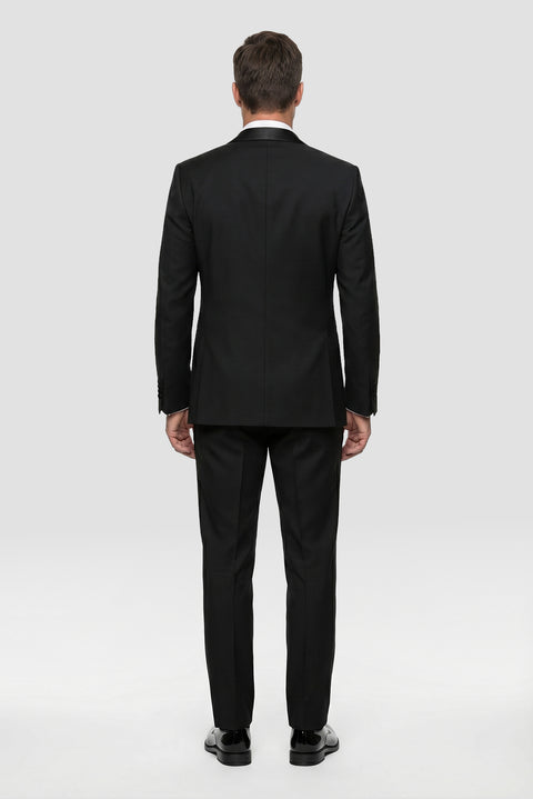 Black 7 Drop Slim Fit Narrow Cut Pointed Collar Vest Tuxedo & Groom Suit