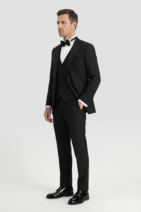 Black 7 Drop Slim Fit Narrow Cut Pointed Collar Vest Tuxedo & Groom Suit