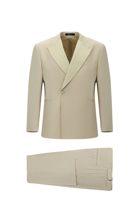 Sand 6 Drop Verona Soft Oversize Fit Slightly Oversize Cut Pointed Collar Double-Breasted Tuxedo & Groom Suit